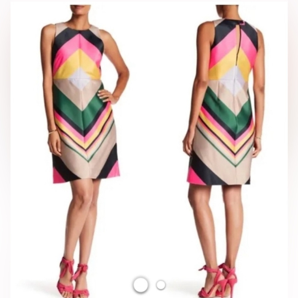 J. Crew Multicolor Chevron Midi Dress in Pink, Navy, Green, Yellow, Cream - Picture 3 of 10